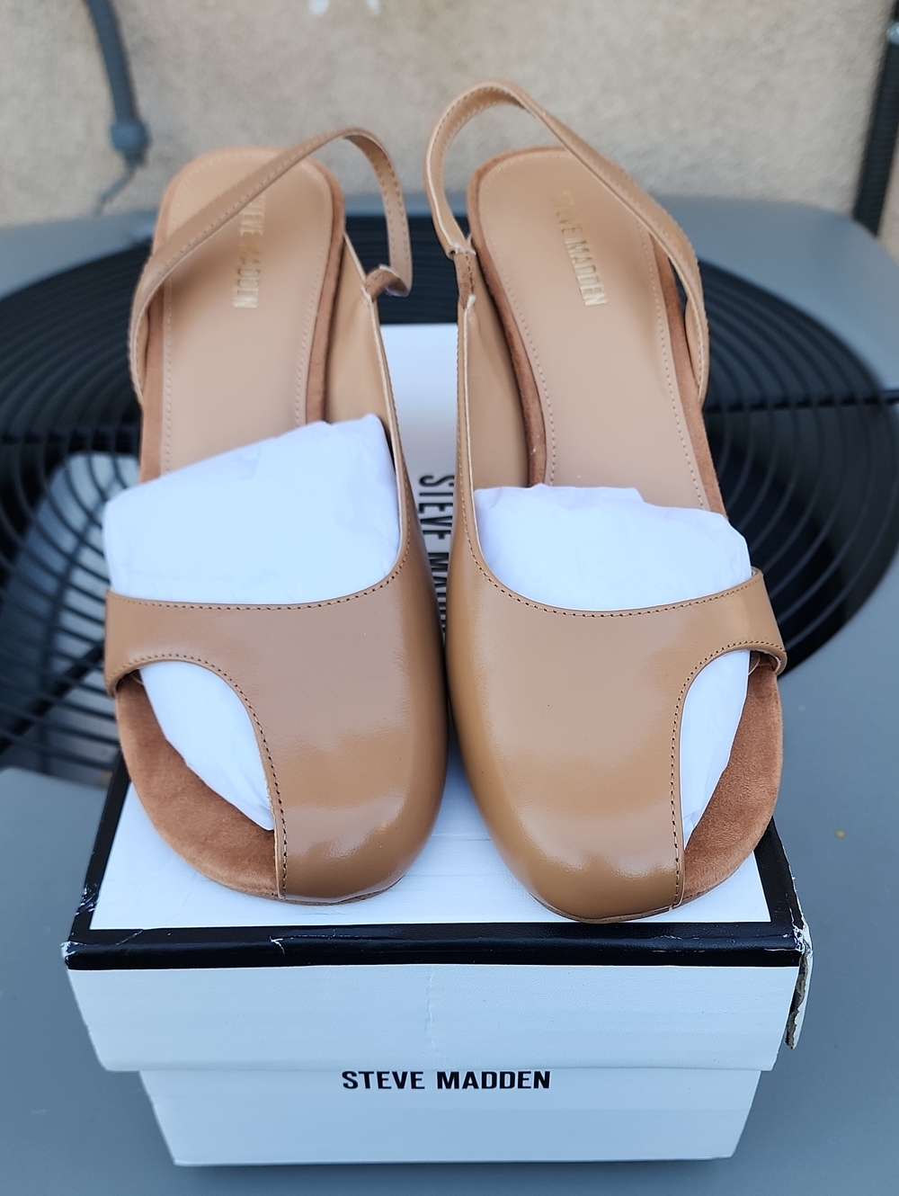 New Steve Madden Janine Hooded Leather Open-Toe Slingback Pumps, Sz. 9.5